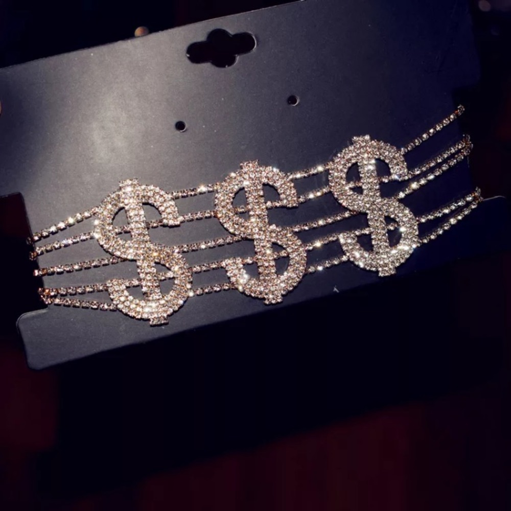 ⚜️[𝗡𝗪𝗧]⚜️$$$ Crystal Gold Big Word Choker NEW - Picture 2 of 9